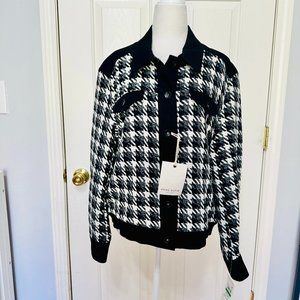 ANNE KLEIN BLACK WHITE GRAY TWEED HOUNDSTOOTH BLAZER JACKET